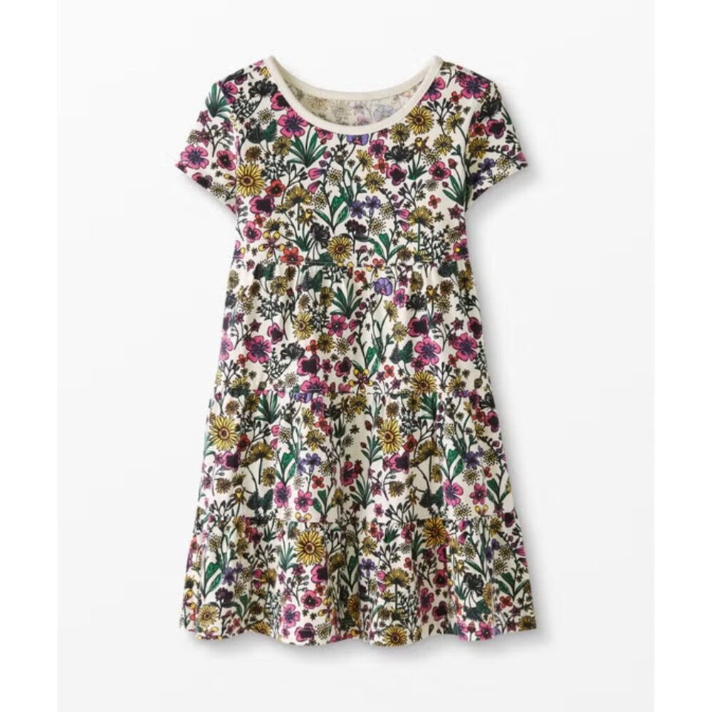 140/US 10 Hanna Andersson Twirl Power Dress Short Sleeved Multi Floral Tiered